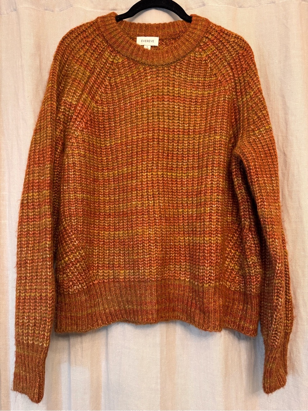 🔥 EVEREVE Marled Chunky Crewneck Sweater • Rust / Earthy Fall Tones • Size L